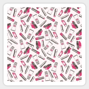 Pink blush lipsticks and lip balm pattern Sticker